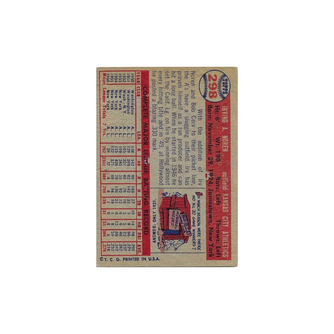 1957 TOPPS IRV NOREN #298 SIGNED AUTO CARD - Fan Freaks