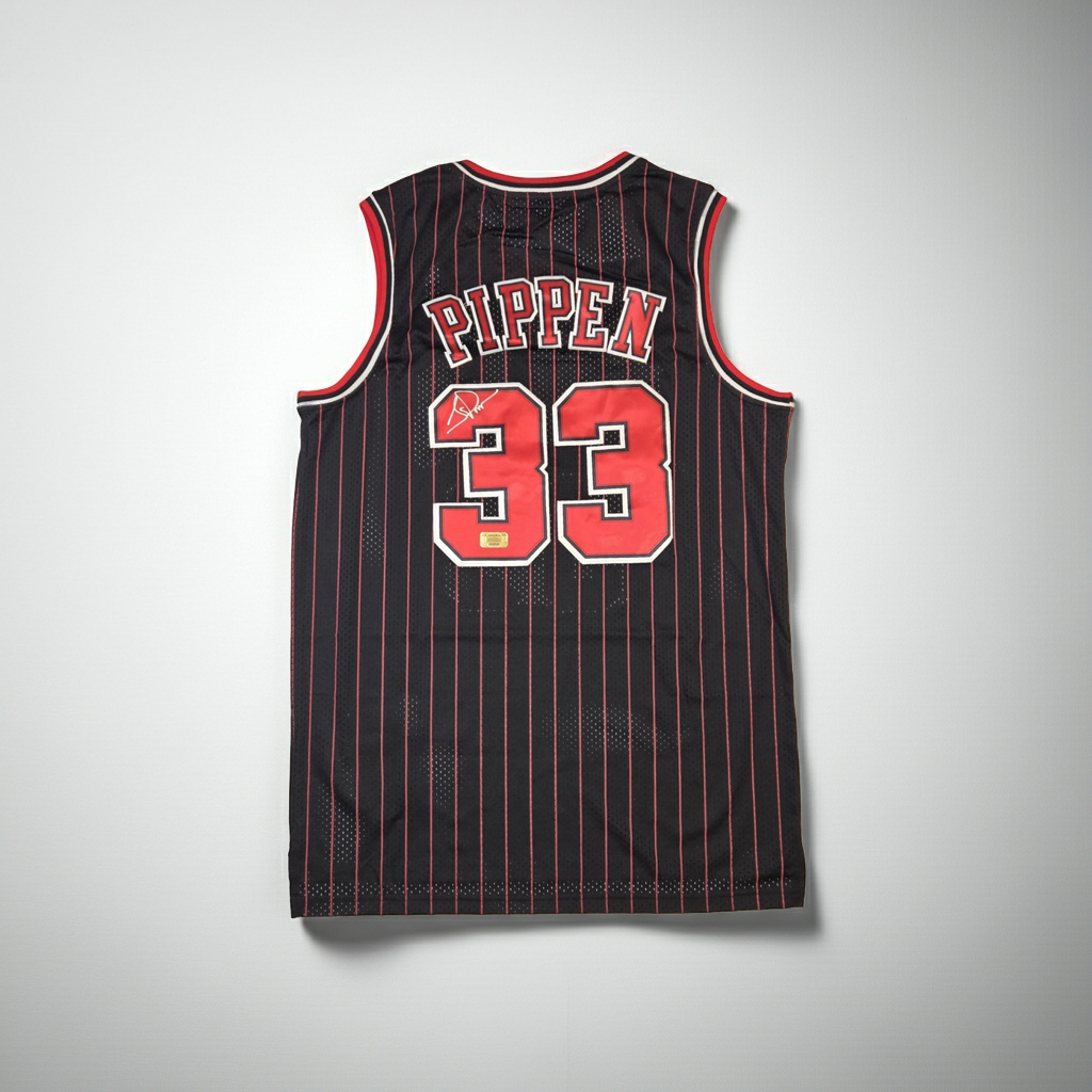 Scottie Pippen Chicago Bulls autographed basketball jersey with COA, primary product photograph