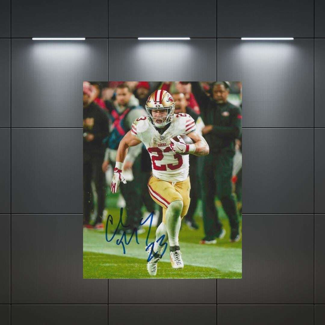 Christian McCaffrey San Francisco 49ers printed signature-style 8x10 photo art reprint design 1, product image 1 of 4; not hand-autographed