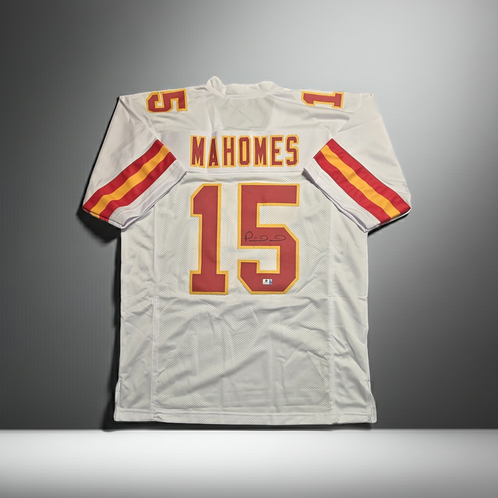 Patrick Mahomes Kansas City Chiefs autographed away football jersey, Global Authentics GV977413, first product view