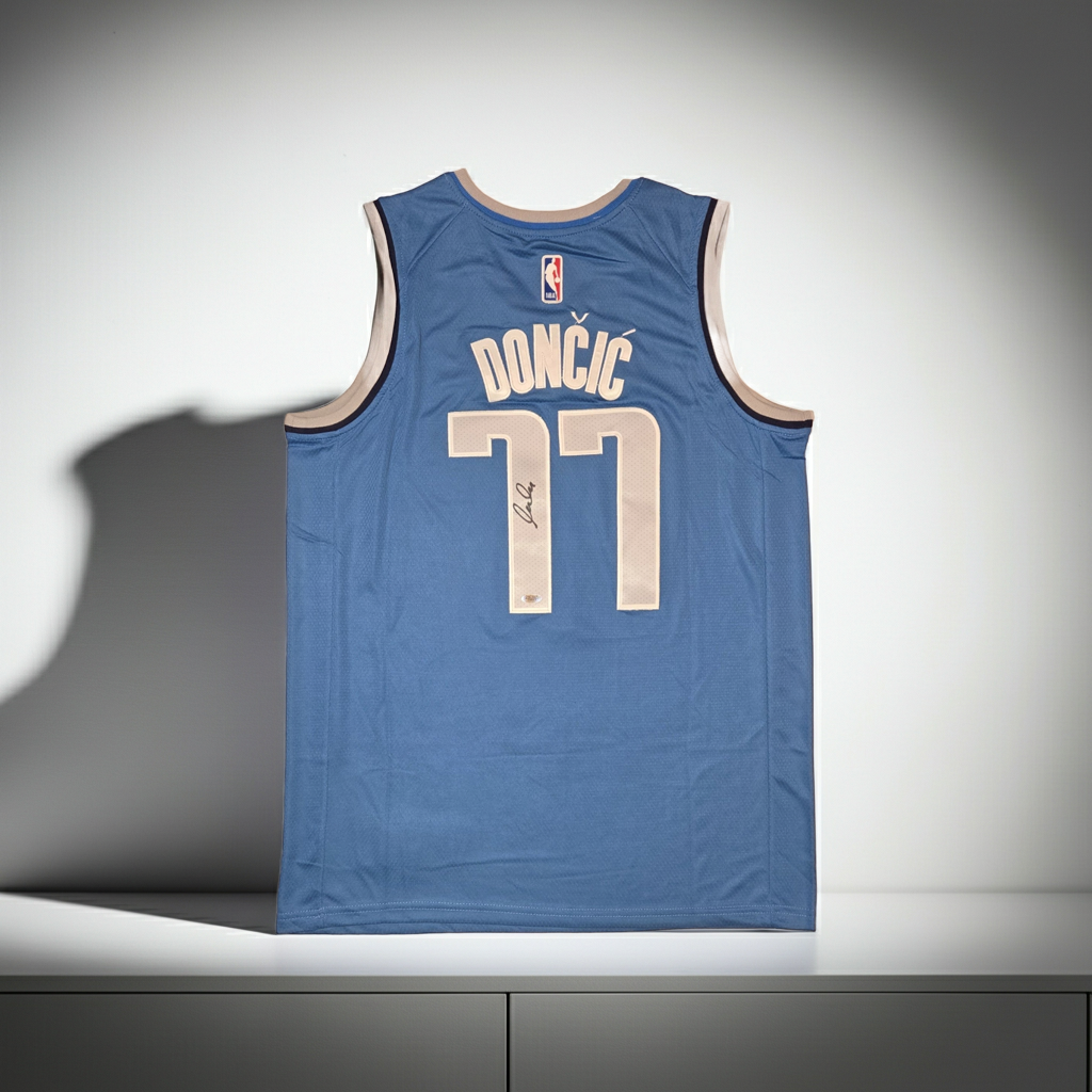 Luka Doncic Dallas Mavericks autographed basketball jersey with COA, primary product photograph