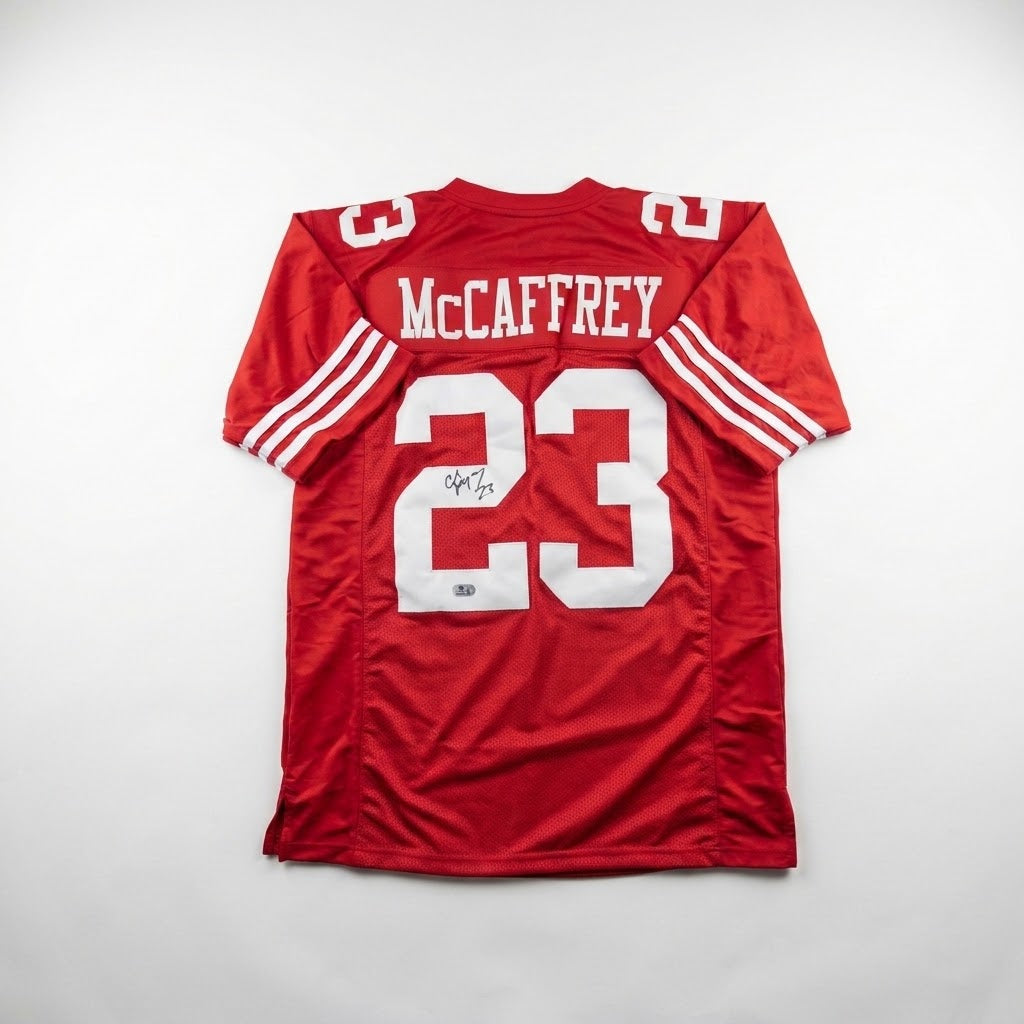 Christian McCaffrey San Francisco 49ers autographed custom XL football jersey, Global Authentics GV979864
