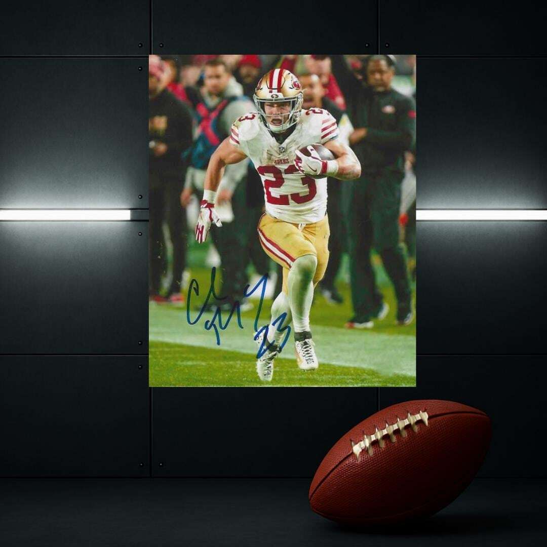 Christian McCaffrey San Francisco 49ers printed signature-style 8x10 photo art reprint design 1, product image 3 of 4; not hand-autographed