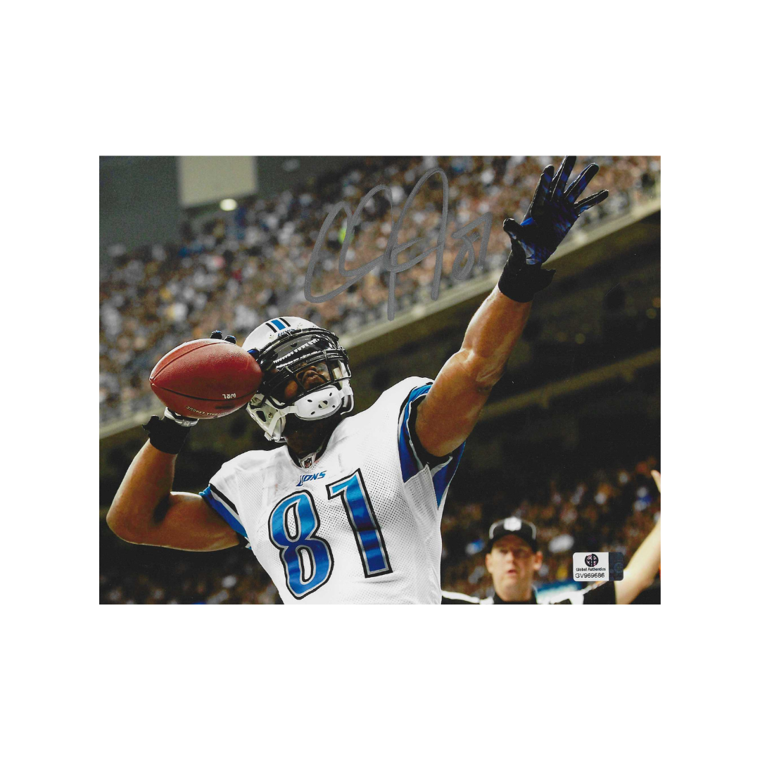 Calvin Johnson Detroit Lions autographed 8x10 photograph shown separately