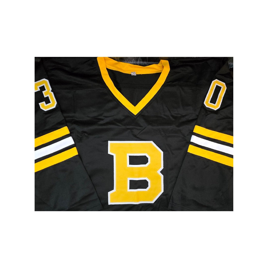 Gerry Cheevers Boston Bruins Autographed & Insc Hockey Black Jersey coa