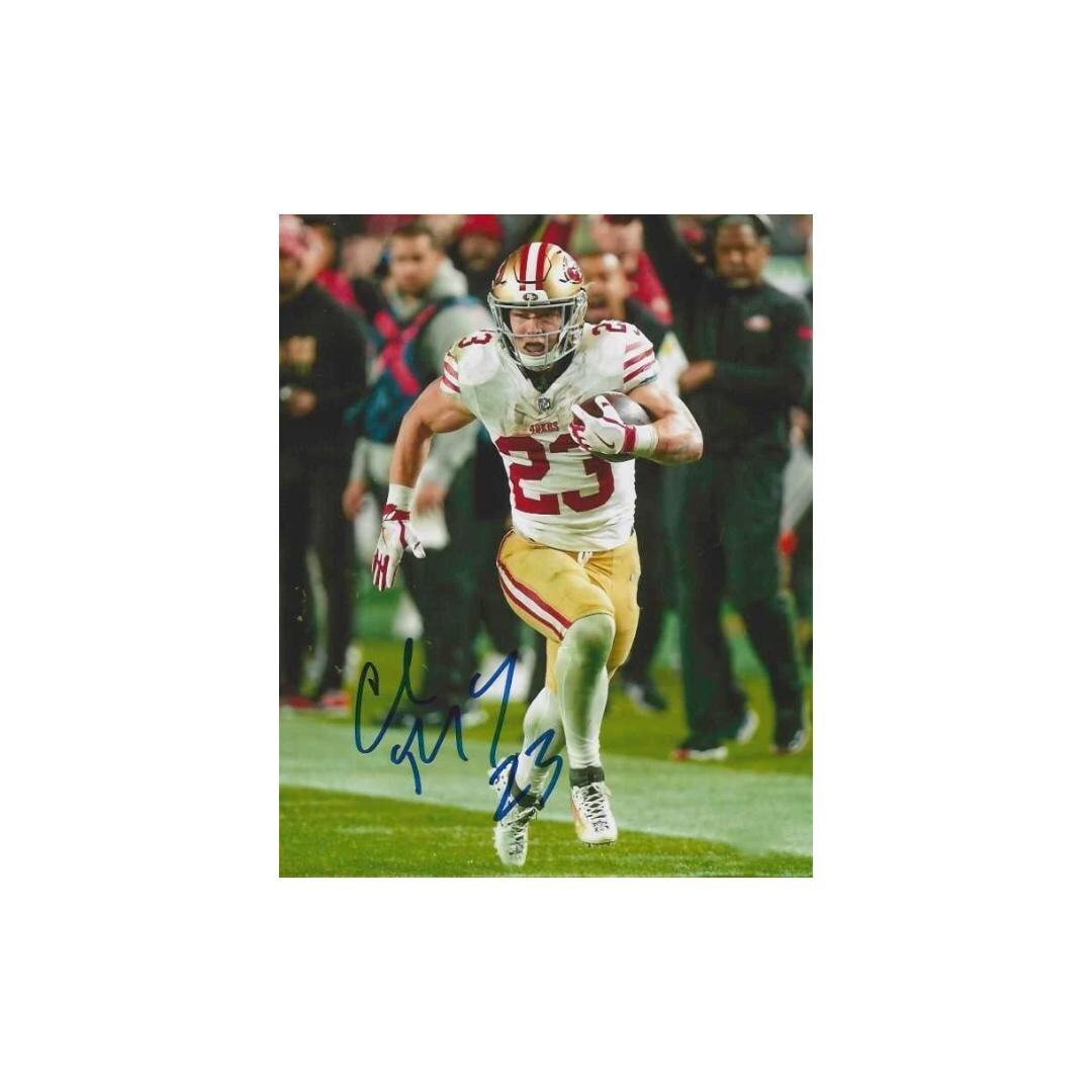 Christian McCaffrey San Francisco 49ers printed signature-style 8x10 photo art reprint design 1, product image 2 of 4; not hand-autographed