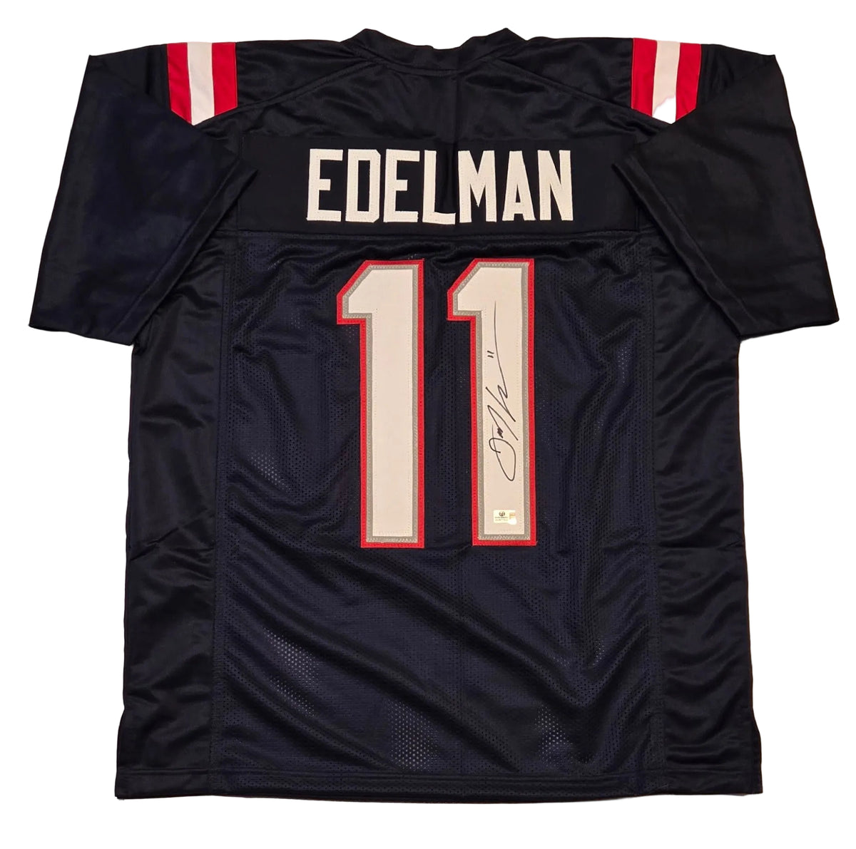 Julian Edelman New England Patriots signed football jersey, back view