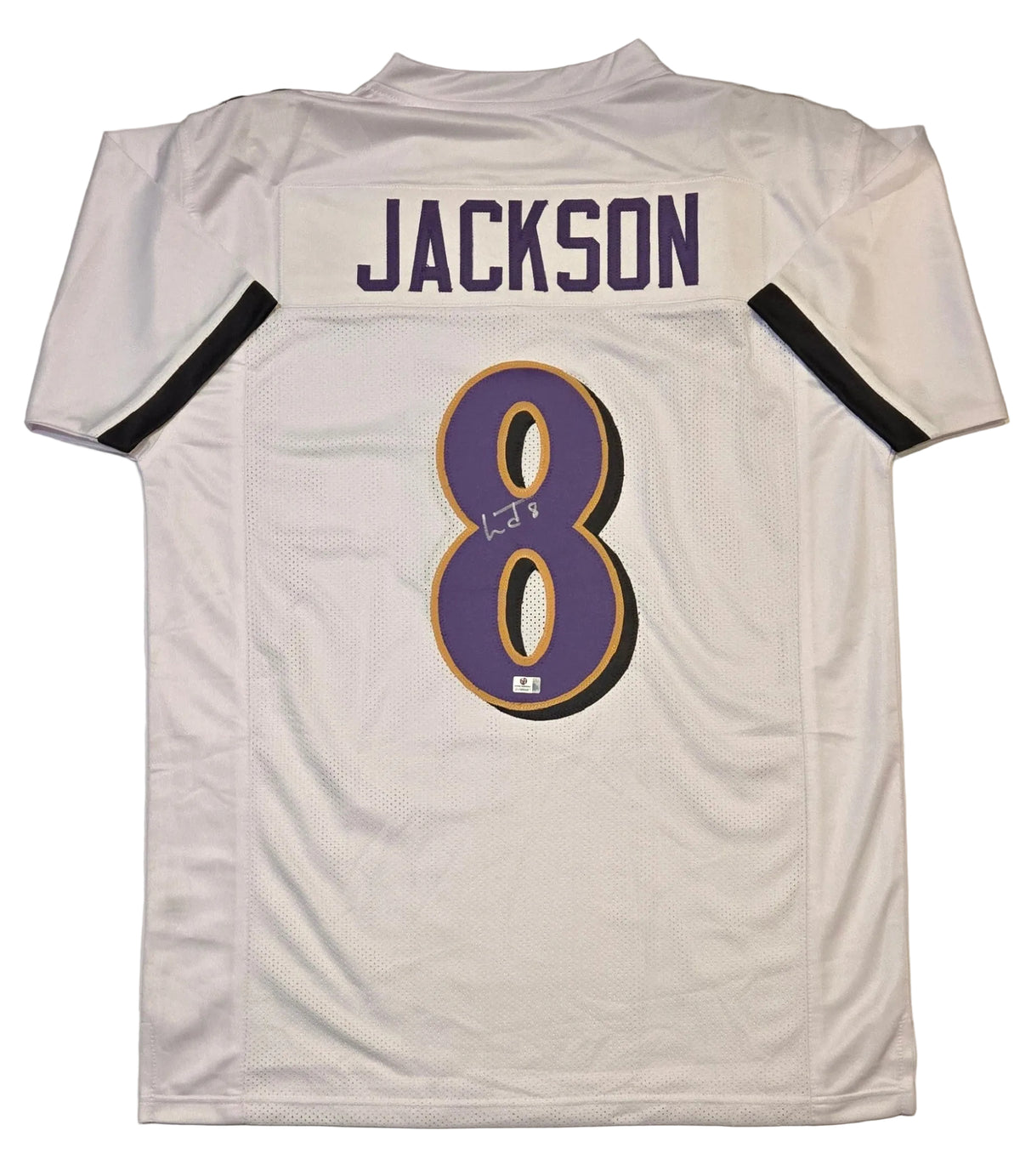 Lamar Jackson Baltimore Ravens signed football jersey, back view