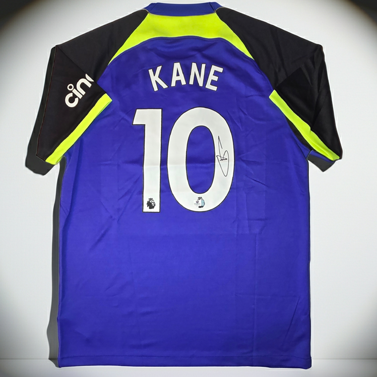 Back view of Harry Kane Tottenham Hotspur autographed 2022-23 Nike third soccer jersey with COA