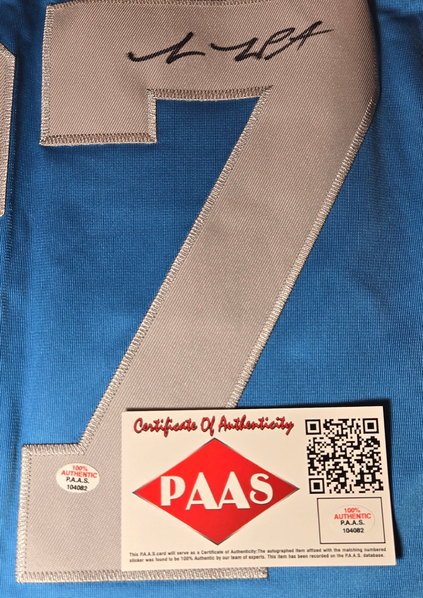 Sam LaPorta Detroit Lions autographed football jersey COA (XL)