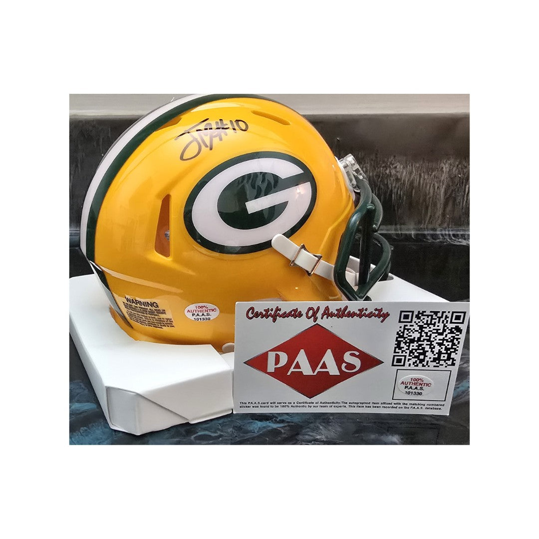 Jordan Love of the Green Bay Packers autographed mini helmet PAAS COA