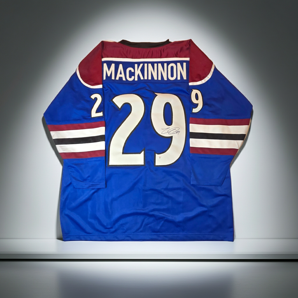 Nathan MacKinnon Colorado Avalanche autographed hockey jersey with PAAS COA, back view