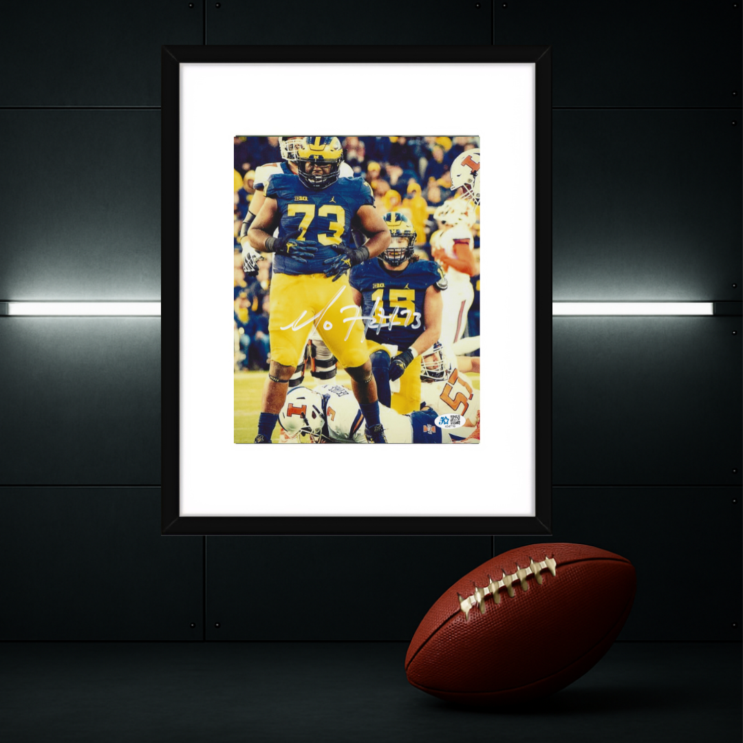 Maurice Hurst University of Michigan autographed 8x10 framed football photo with Five Star Authentication