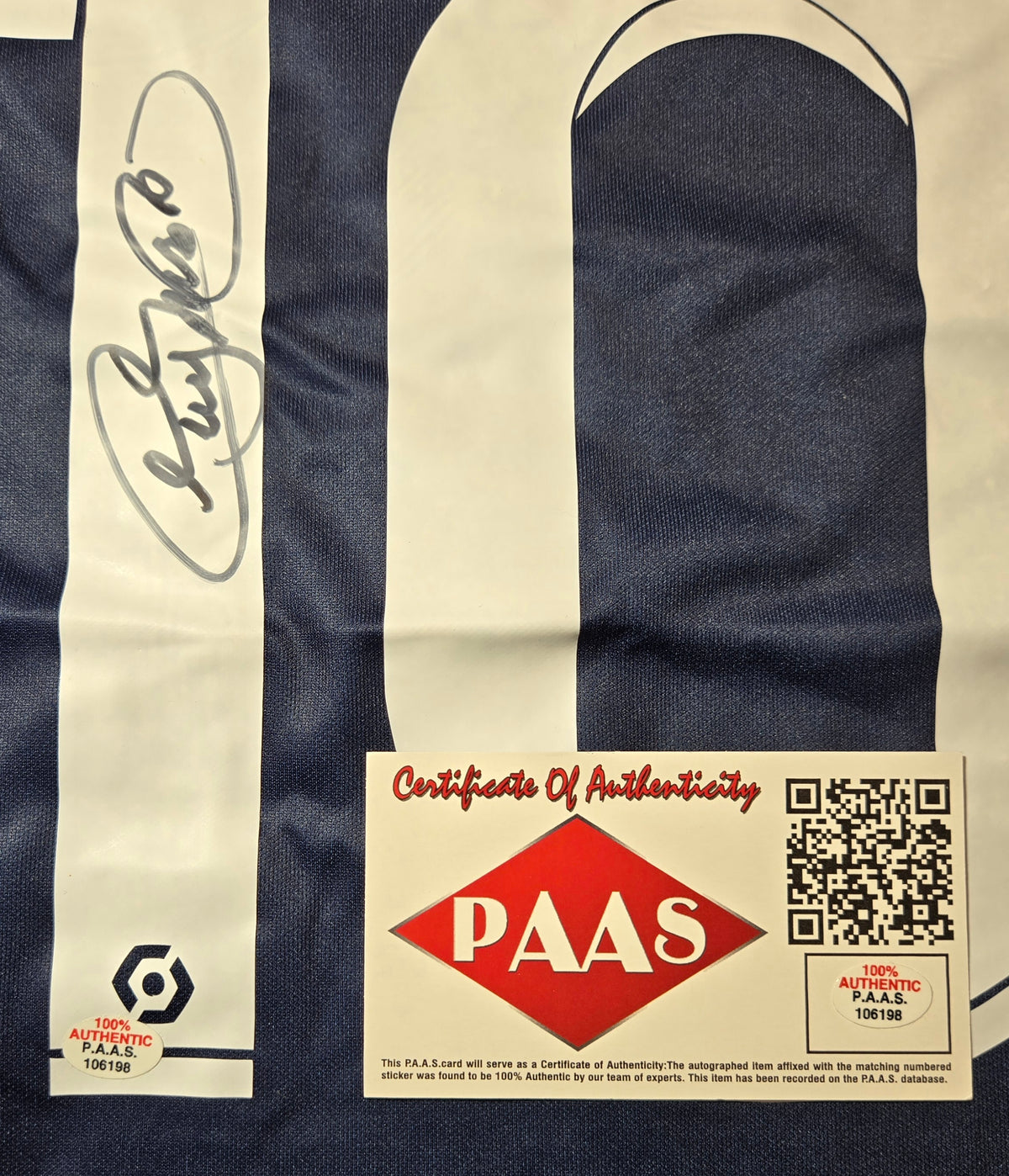 Certificate of authenticity for Neymar Jr. autographed Paris Saint-Germain jersey