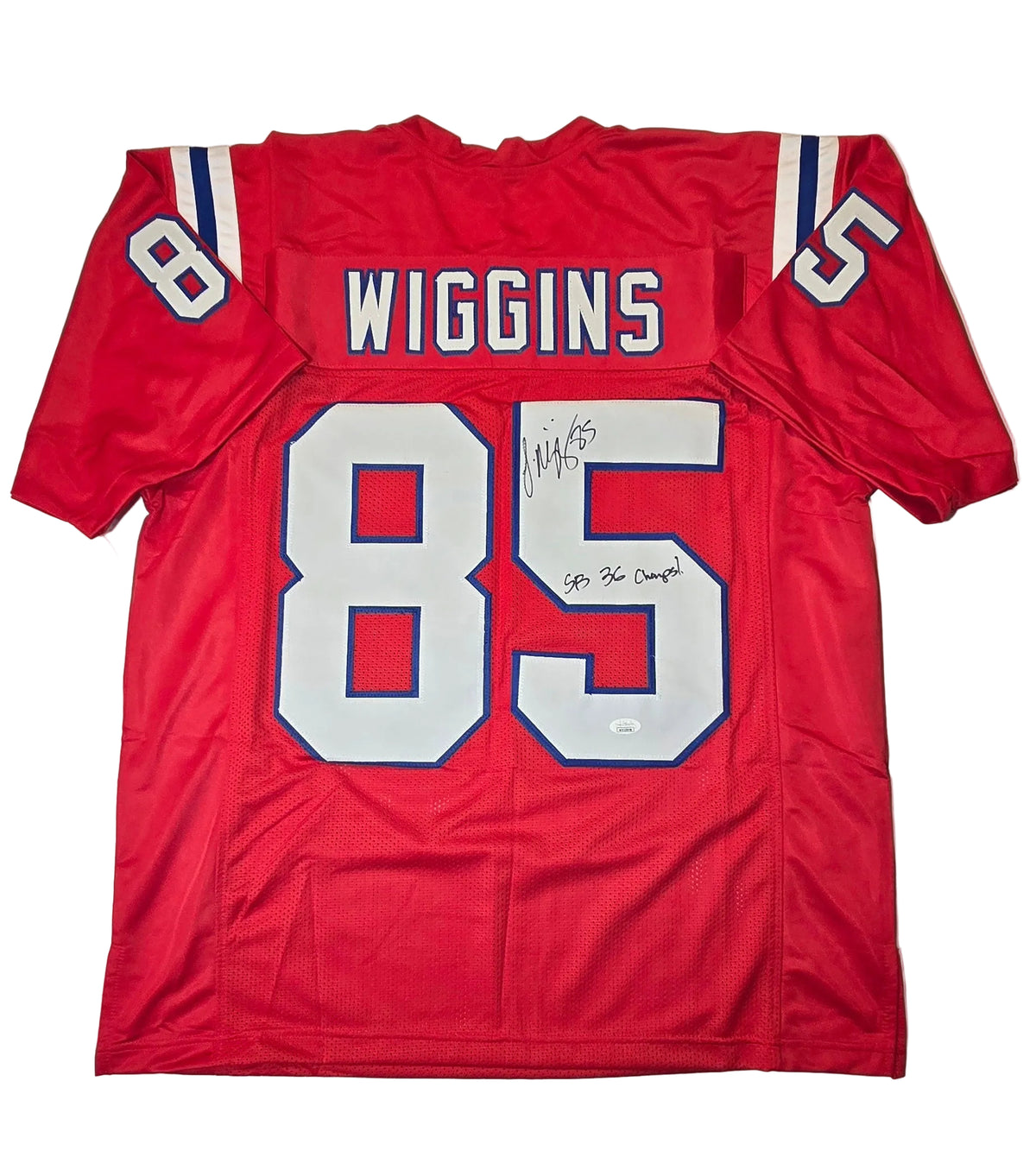 Jermaine Wiggins New England Patriots autographed red football jersey, alternate product image