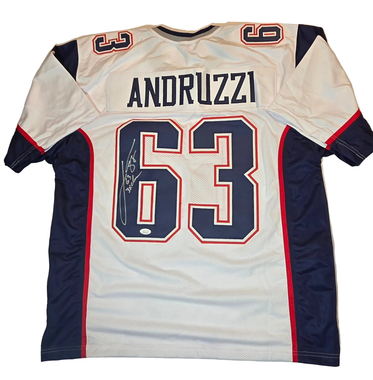 Joe Andruzzi signed New England Patriots football jersey, alternate product view