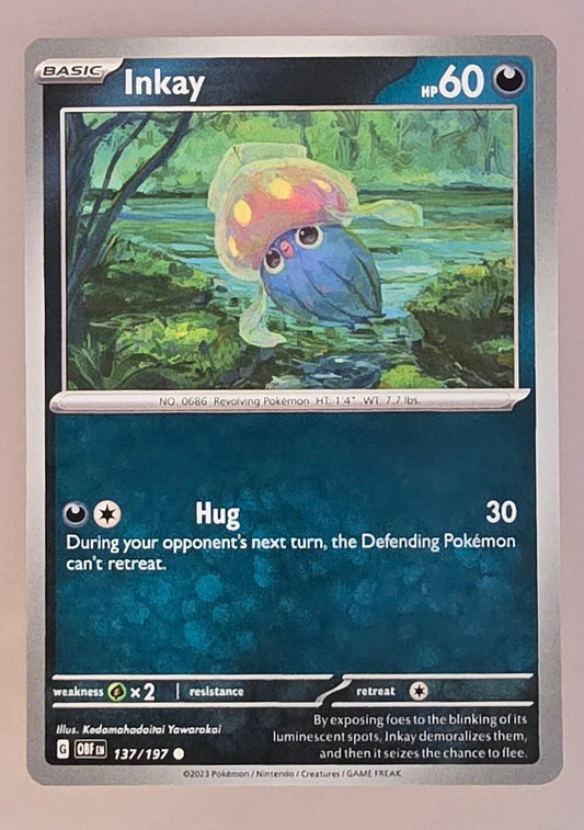 Pokémon Inkay card from the 2023 Obsidian Flames expansion