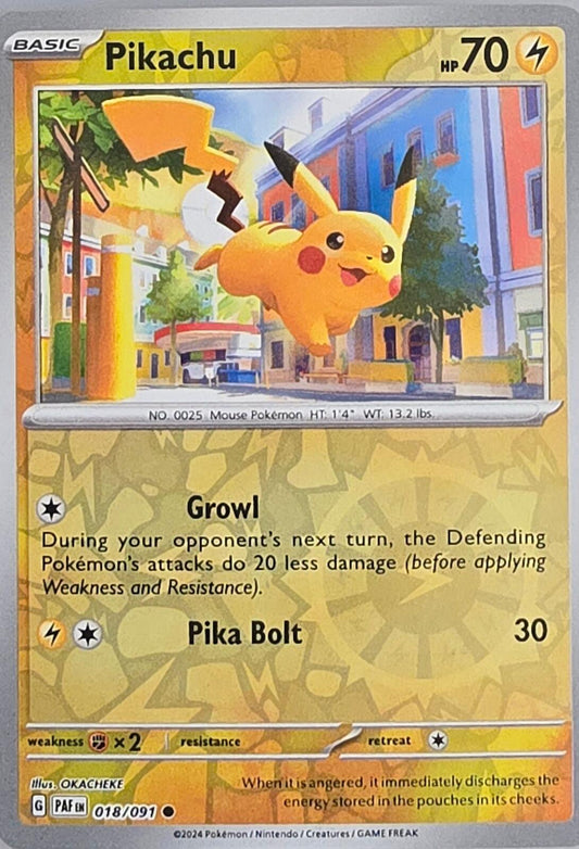 Pikachu 018/091 card from the Paldean Fates set