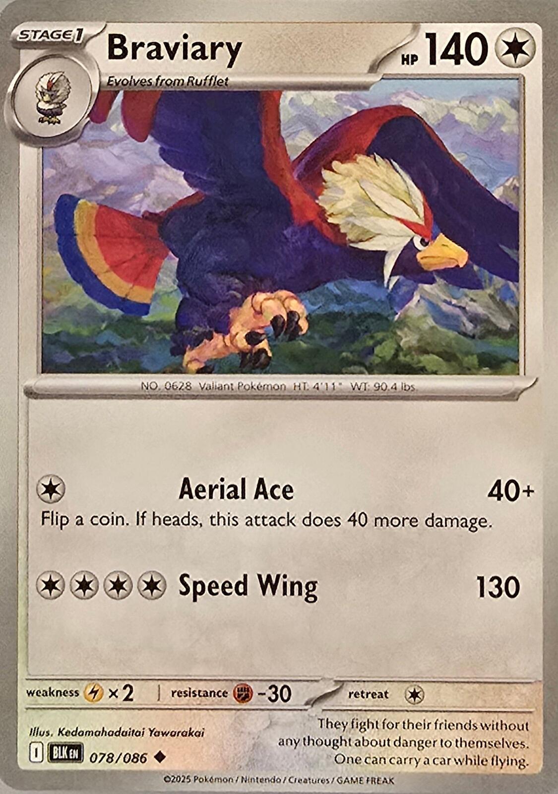 Braviary Pokémon card, numbered 078/086 from Black Bolt