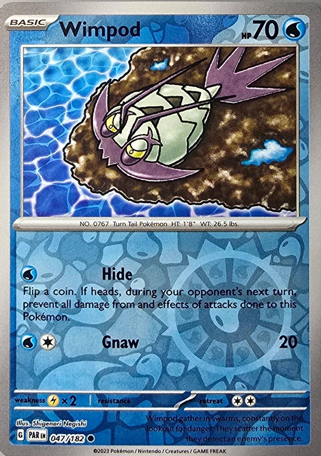 Wimpod Pokémon trading card from Paradox Rif