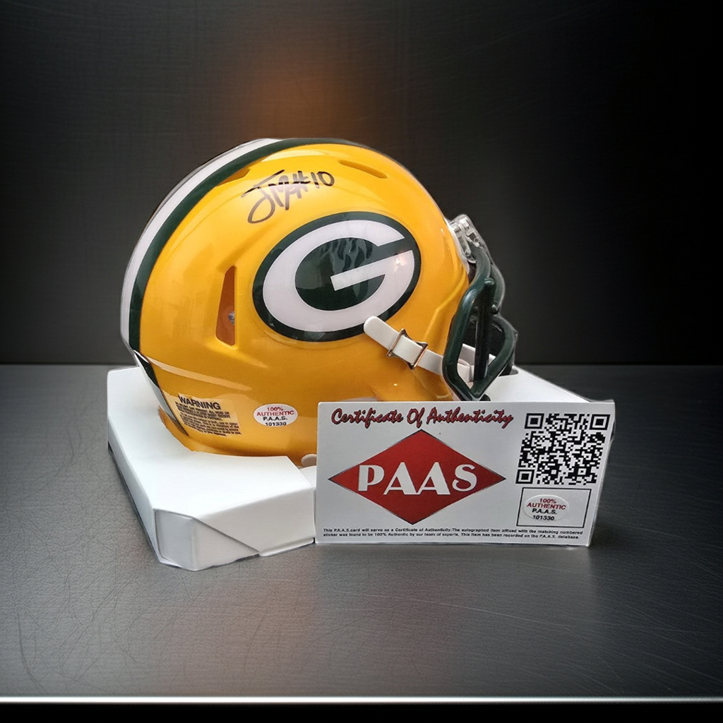 Jordan Love of the Green Bay Packers autographed mini helmet PAAS COA