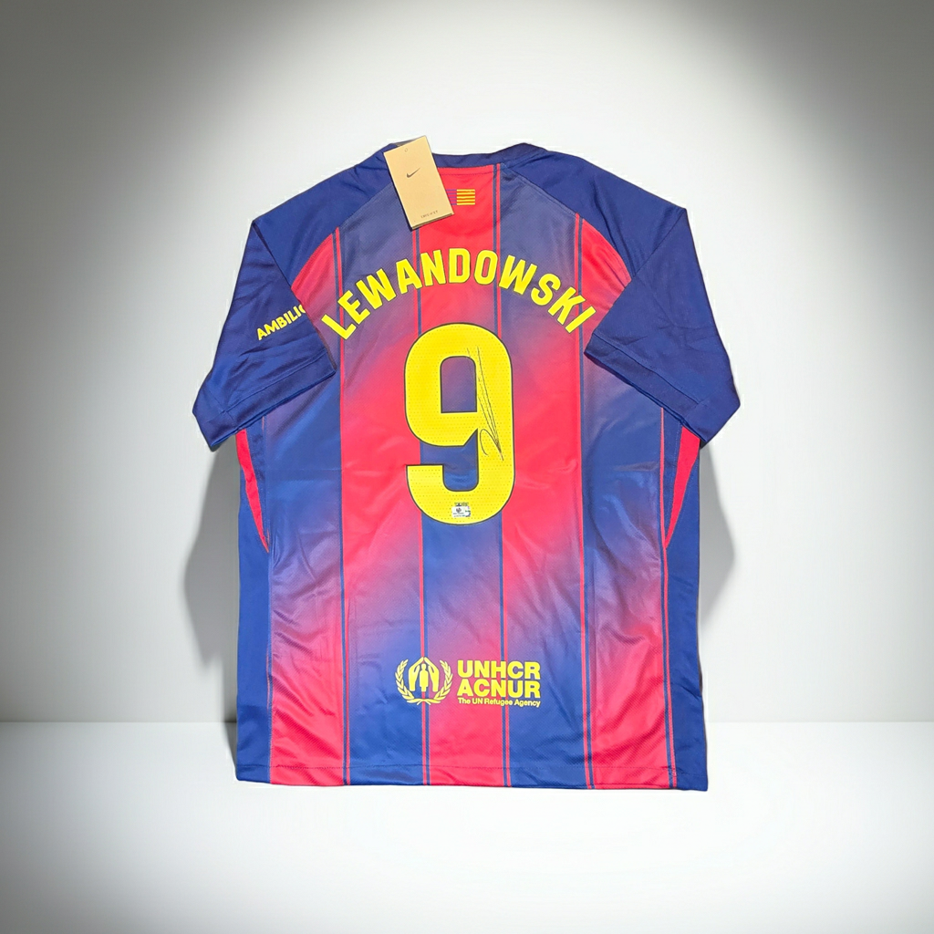 Robert Lewandowski FC Barcelona Autographed 2025-26 Nike Home Jersey coa
