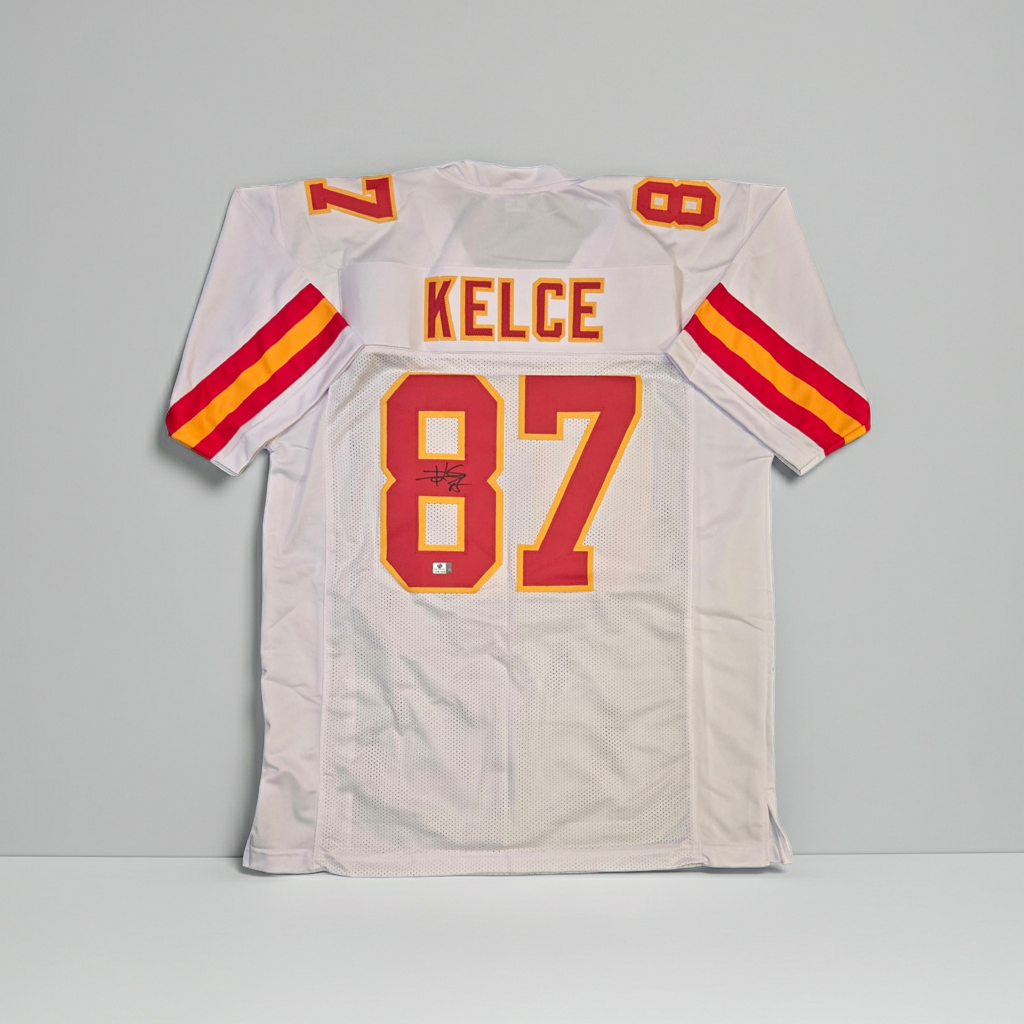Travis Kelce Kansas City Chiefs Autographed Football Jersey coa