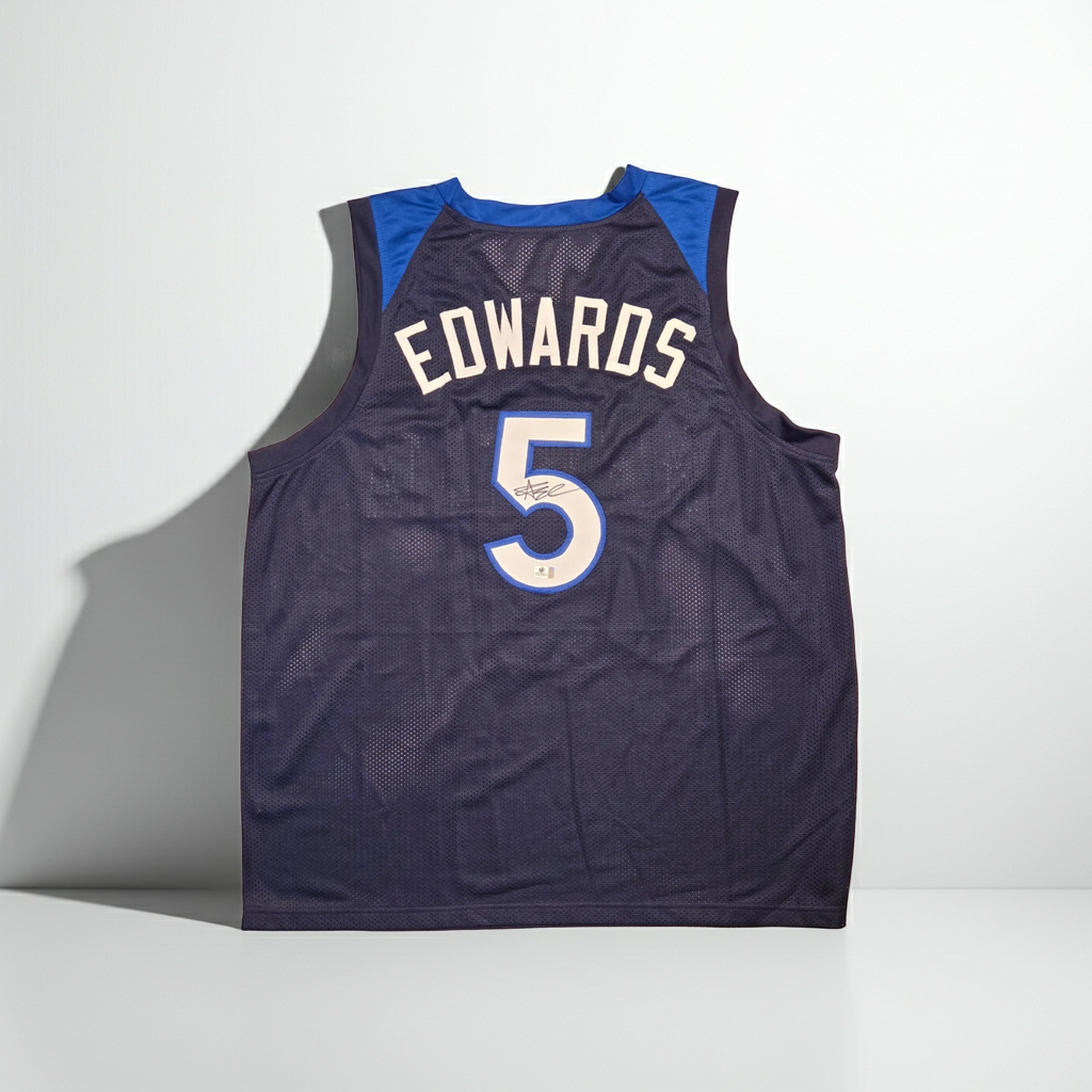 Anthony Edwards Minnesota Timberwolves Autographed Navy Basketball Jersey coa