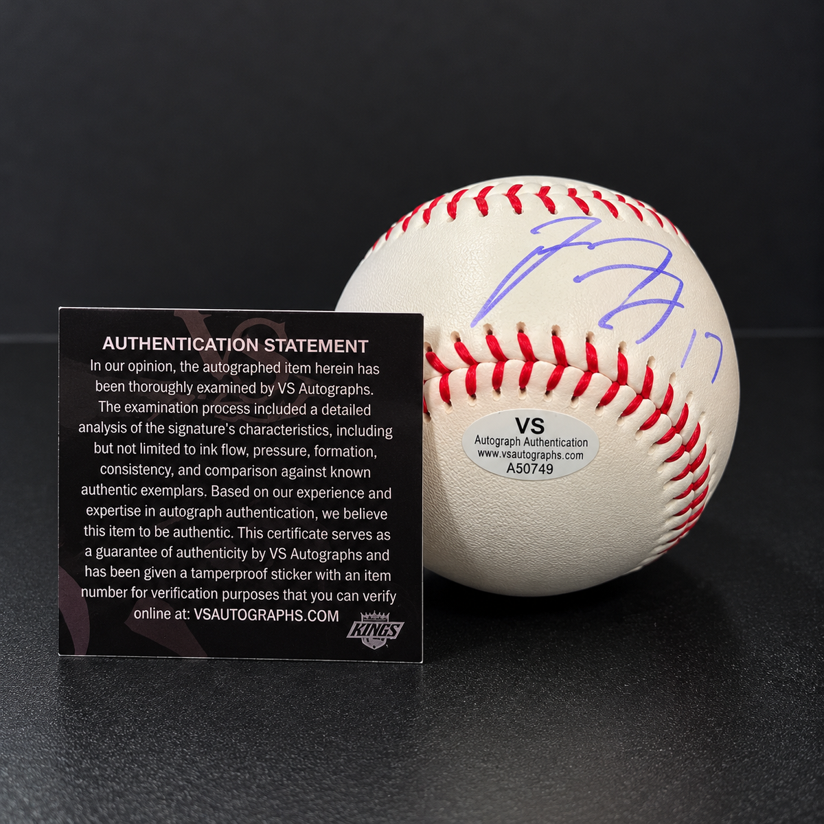 Shohei Ohtani signed baseball with VS Autographs authentication statement card and numbered sticker A50749