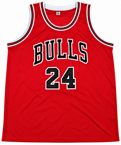 Front of red Chicago Bulls-style Brian Scalabrine number 24 basketball jersey size XL