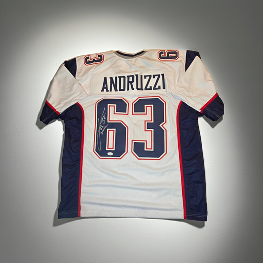 Joe Andruzzi New England Patriots Autographed Custom Football Jersey With COA (XL)