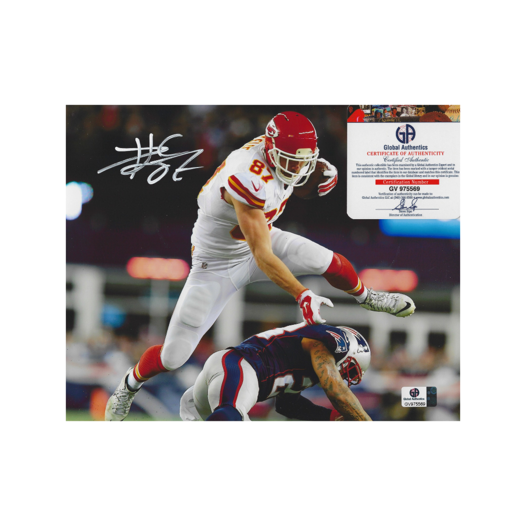 Framed Travis Kelce Kansas City Chiefs autographed 8x10 collectible photo, Global Authentics GV975569