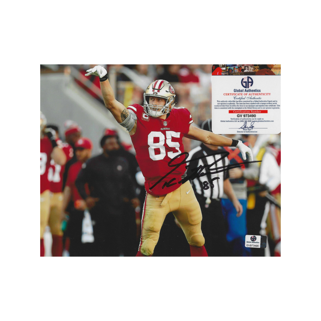 Framed George Kittle 49ers autographed 8x10 collectible photo with Global Authentics certification GV973490