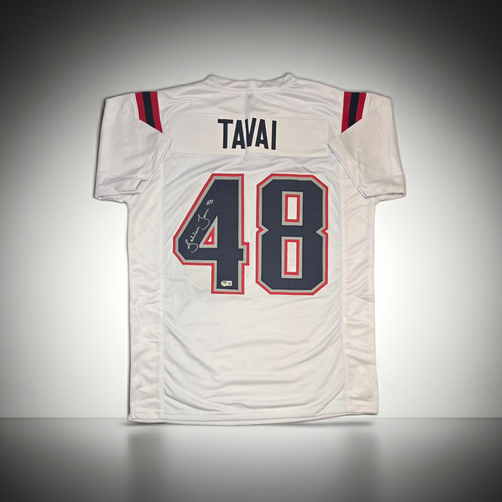 Jehlani Tavai New England Patriots Autographed Custom Football Jersey Hologram (XL)