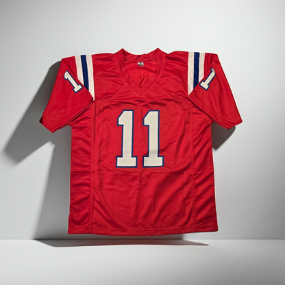 Julian Edelman New England Patriots autographed red football jersey with COA, alternate product image