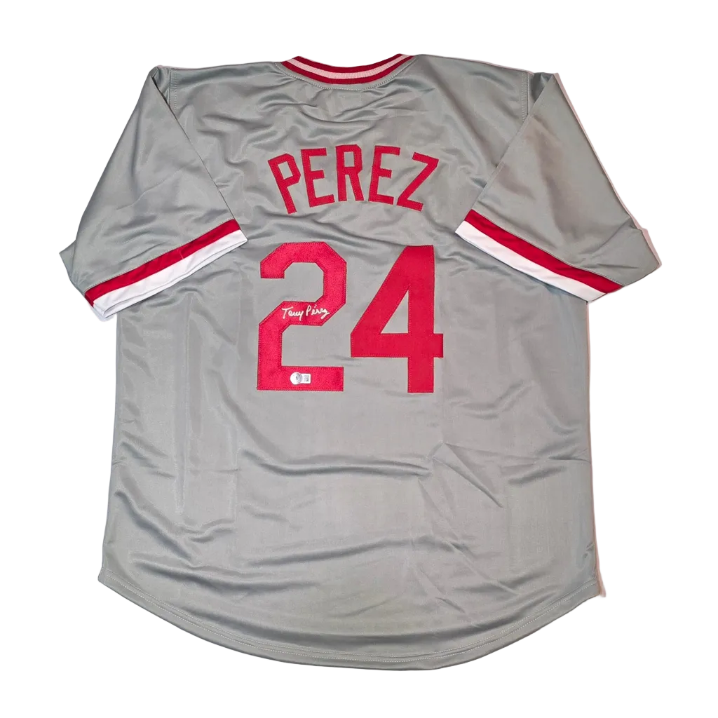 Autographed Tony Perez Cincinnati Grey Baseball Jersey Beckett COA