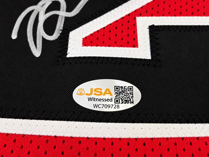 Close-up of JSA Witnessed authentication hologram WC709728 on Brian Scalabrine signed Chicago Bulls jersey