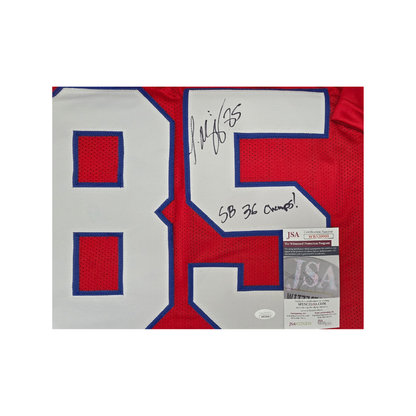 Jermaine Wiggins New England Patriots autographed red football jersey with COA, detail photo