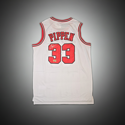 Scottie Pippen Chicago Bulls autographed basketball jersey with COA, main product photograph, separate listing