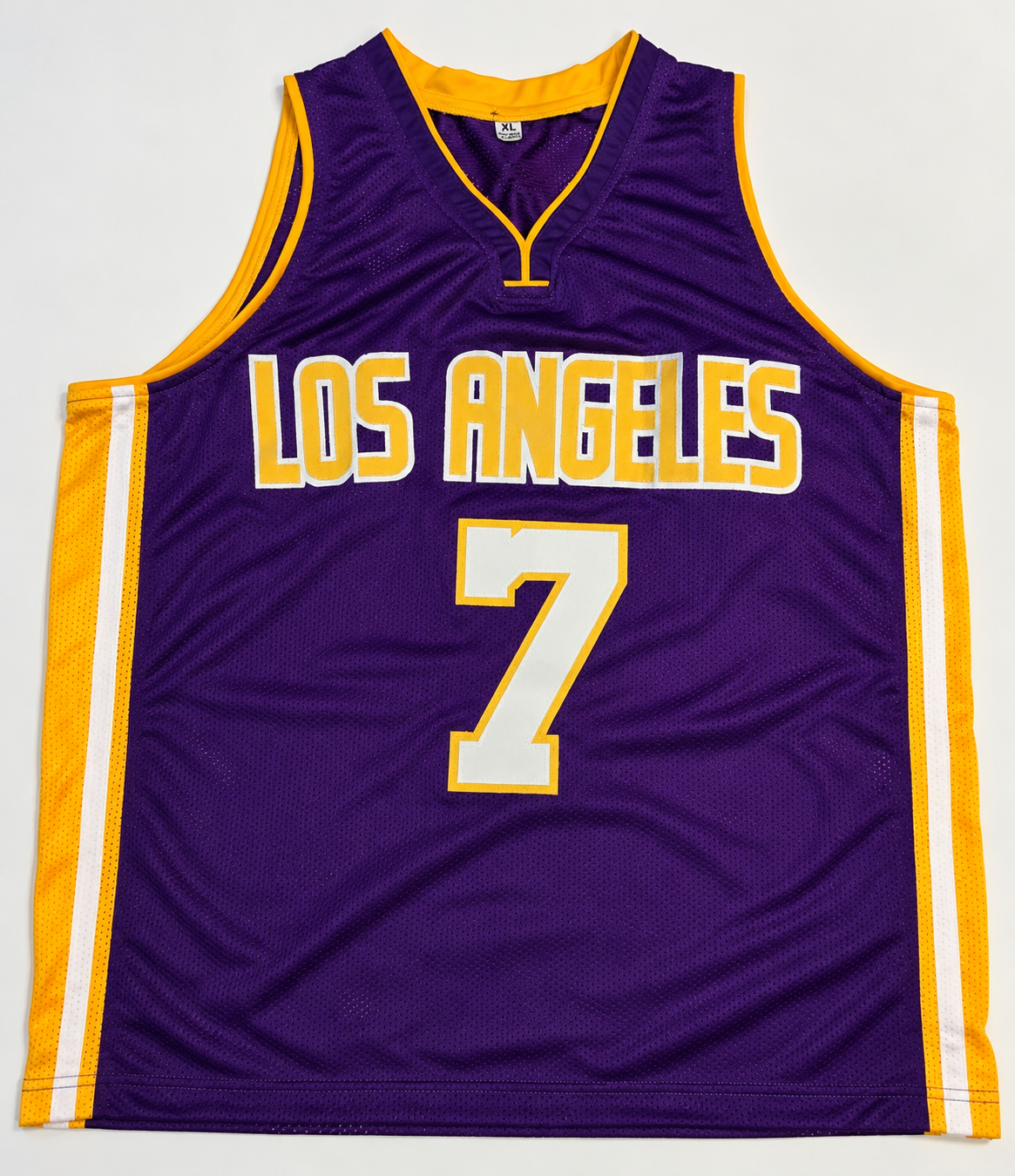 Front of Lamar Odom purple and gold Los Angeles Lakers custom basketball jersey, number 7, size XL