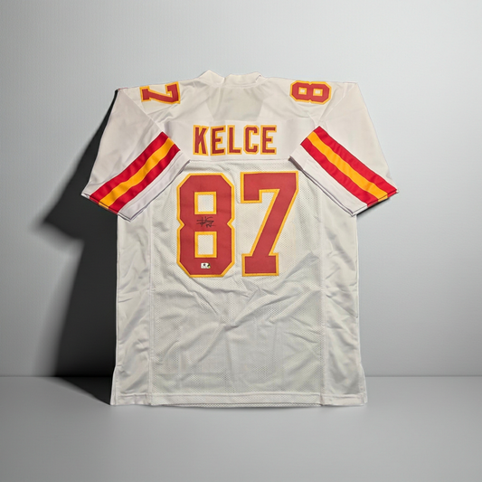 Travis Kelce Kansas City Chiefs Autographed Away Game Football Jersey coa