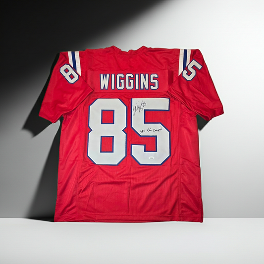 Jermaine Wiggins New England Patriots Autographed & Ins Football Jersey COA (XL)