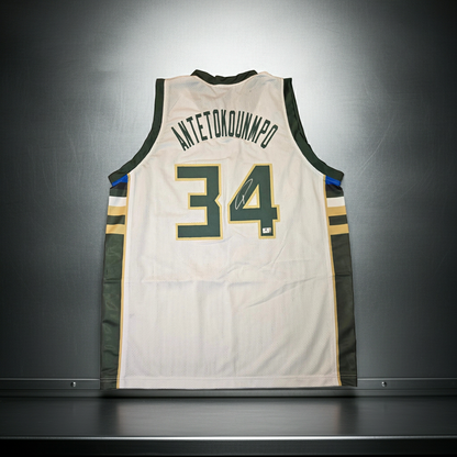 Giannis Antetokounmpo Milwaukee Bucks autographed basketball jersey with COA
