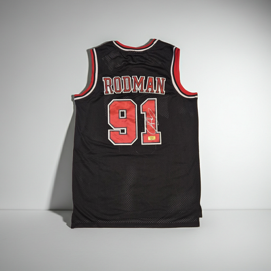 Dennis Rodman Signed Black Jersey #91 Bulls w/COA (L)