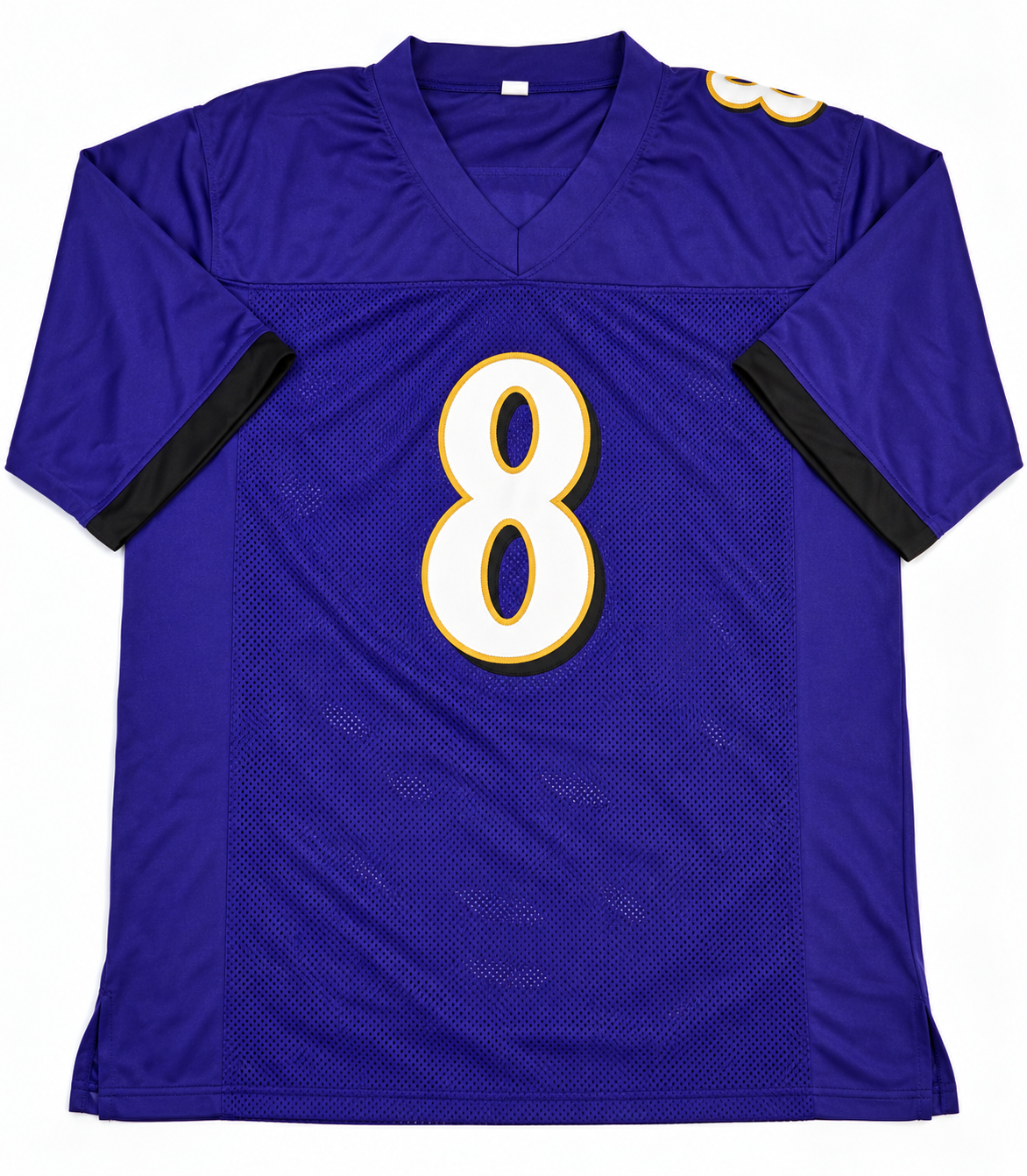 Front of purple Baltimore Ravens-style Lamar Jackson number 8 football jersey, size XL