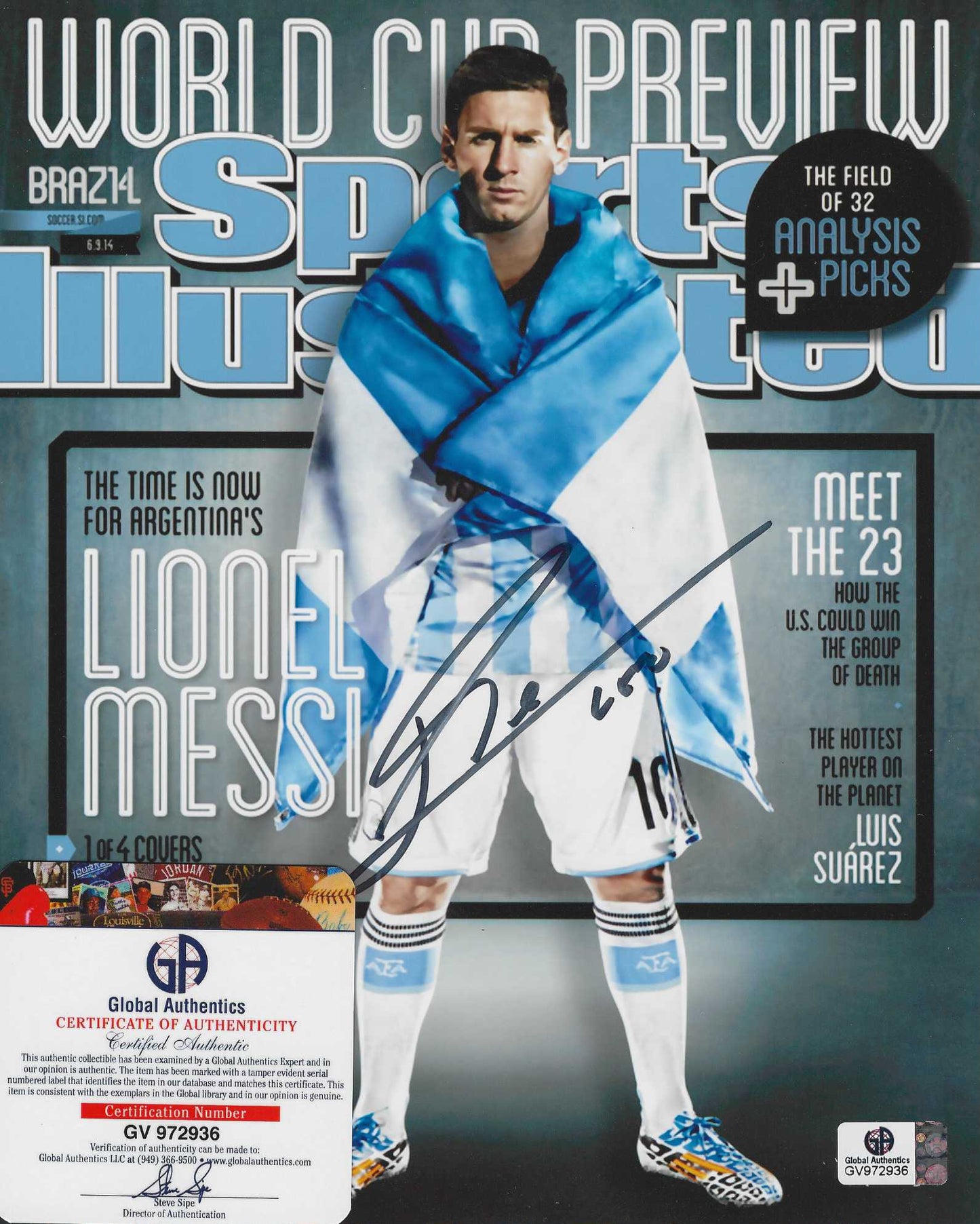 Lionel Messi Argentina Autographed 8x10 SI Cover Photo coa W/Frame - Fan Freaks