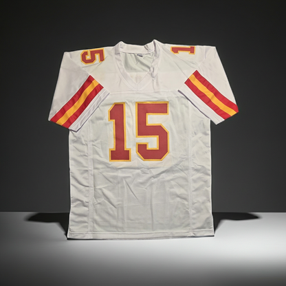 Patrick Mahomes signed Kansas City Chiefs away jersey, additional view of the autographed football collectible