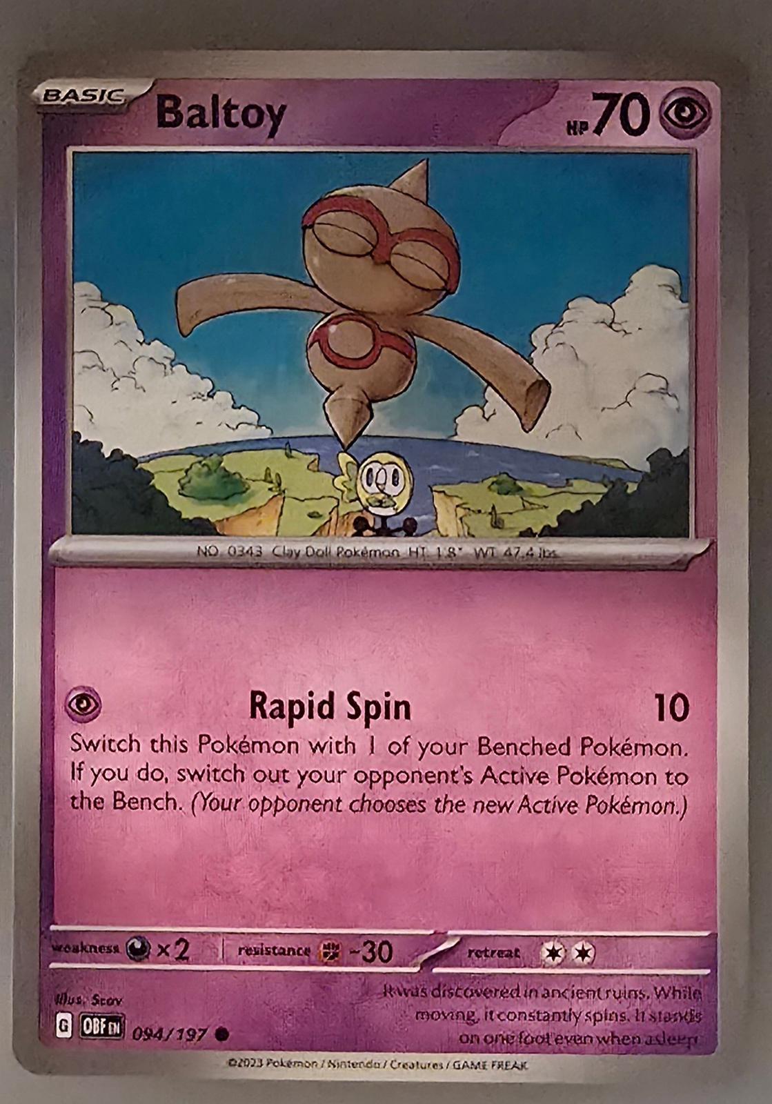 Baltoy trading card Pokémon Obsidian Flames set.