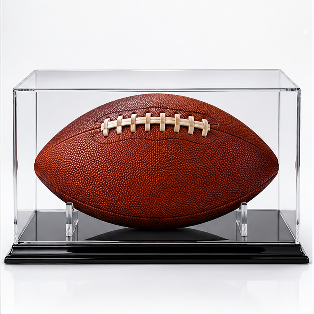 Illustrative rendering of clear acrylic football display case, view 2