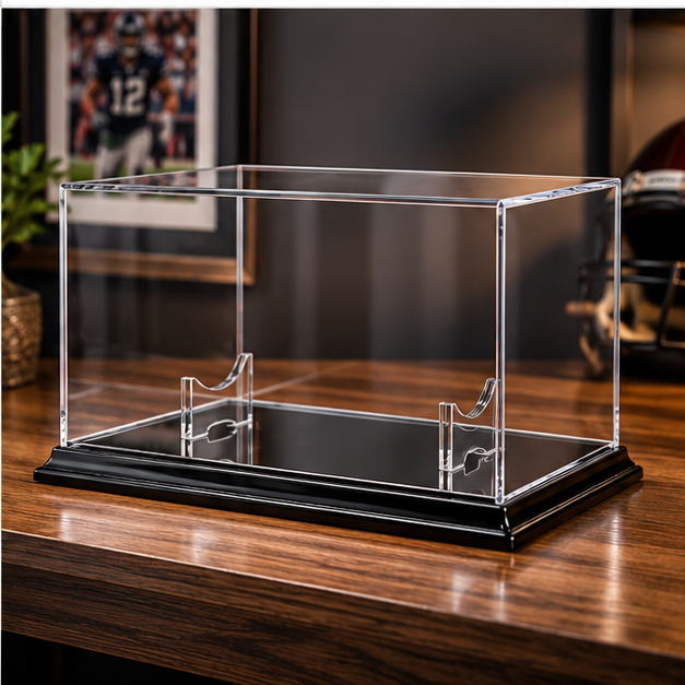 Illustrative rendering of clear acrylic football display case, view 4